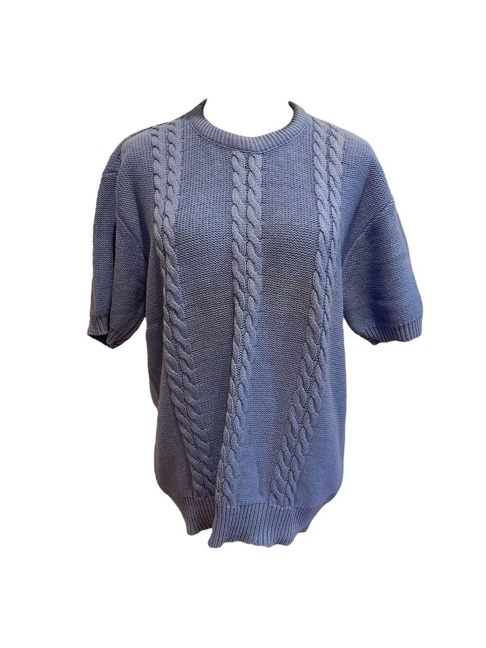 80s COTTON CABLE KNIT SHORT SLEEVE CREWNECK SWEATER GRANOLACORE NORMCORE SZ MP